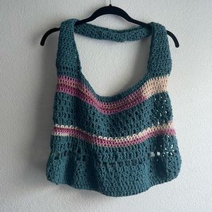 Vintage Handmade Tote Bag, crocheted tote bag